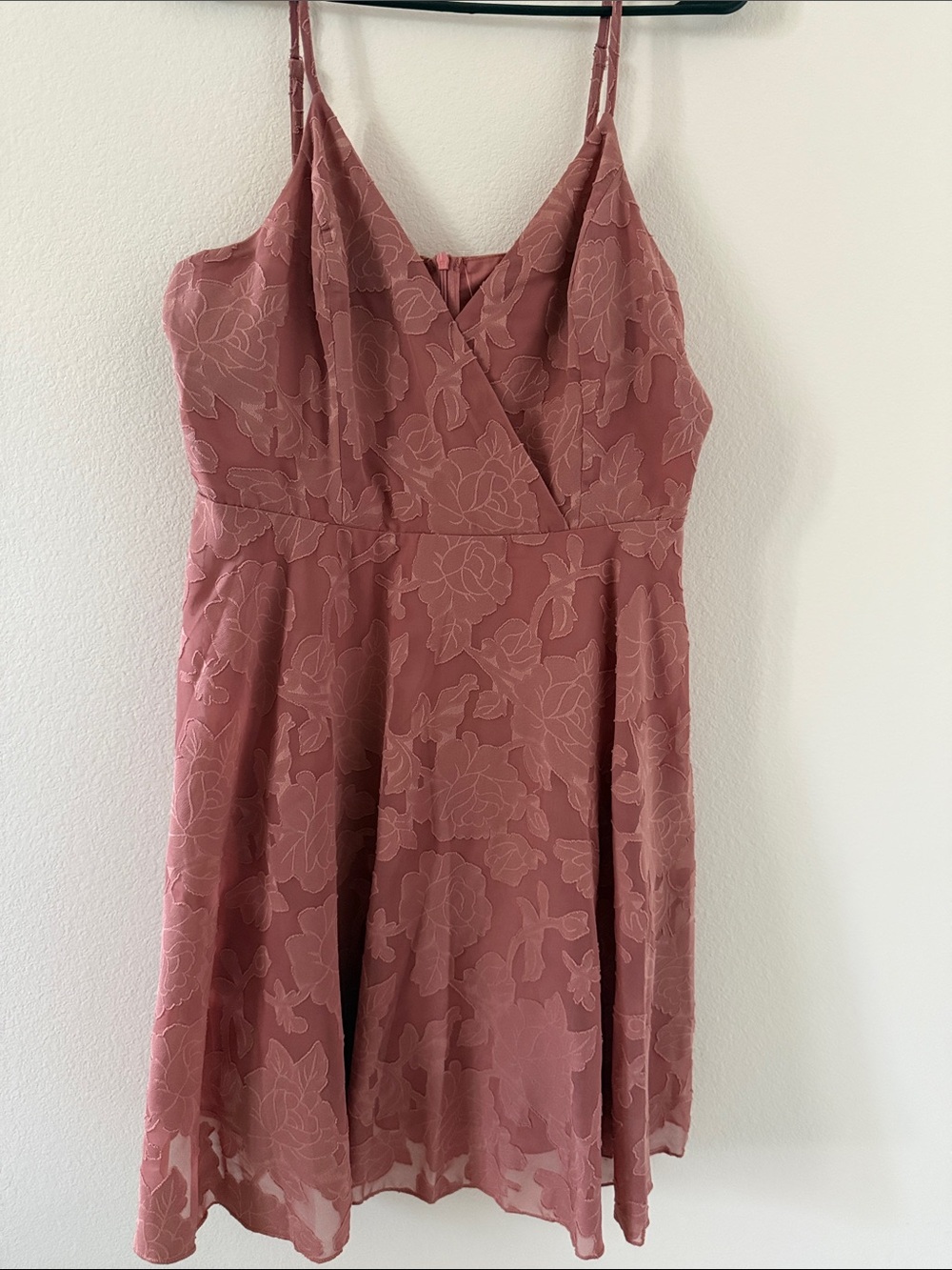 Spaghetti Strap Floral Lace A-Line Dress - Dusty Rose